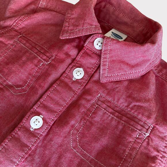 Old Navy Unisex Boy Red Baby Toddler Button-up Long-Sleeve Shirt 6-12mos - Picture 2 of 3